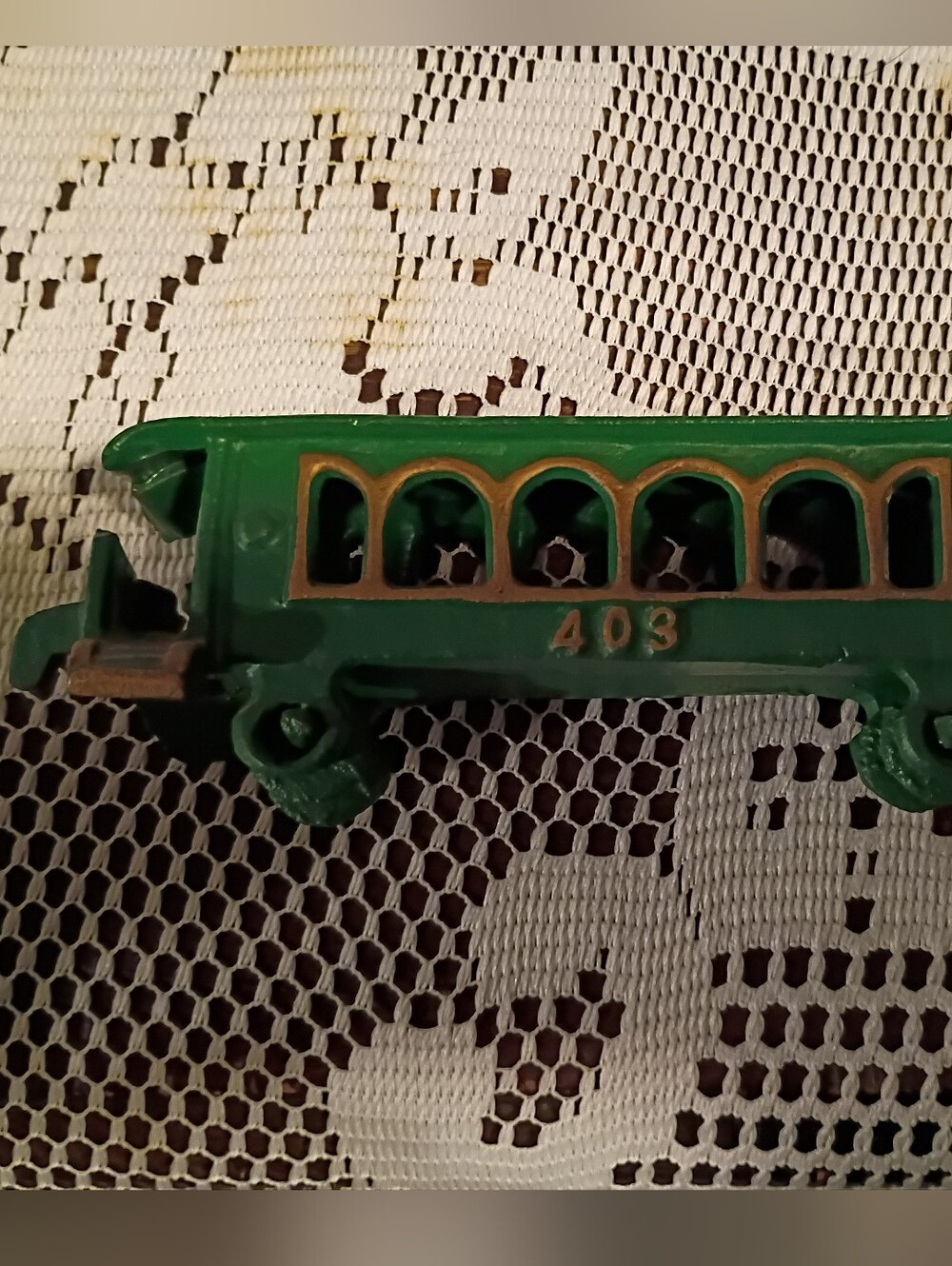 Green Vintage Toy Streetcar Trolley Car #403